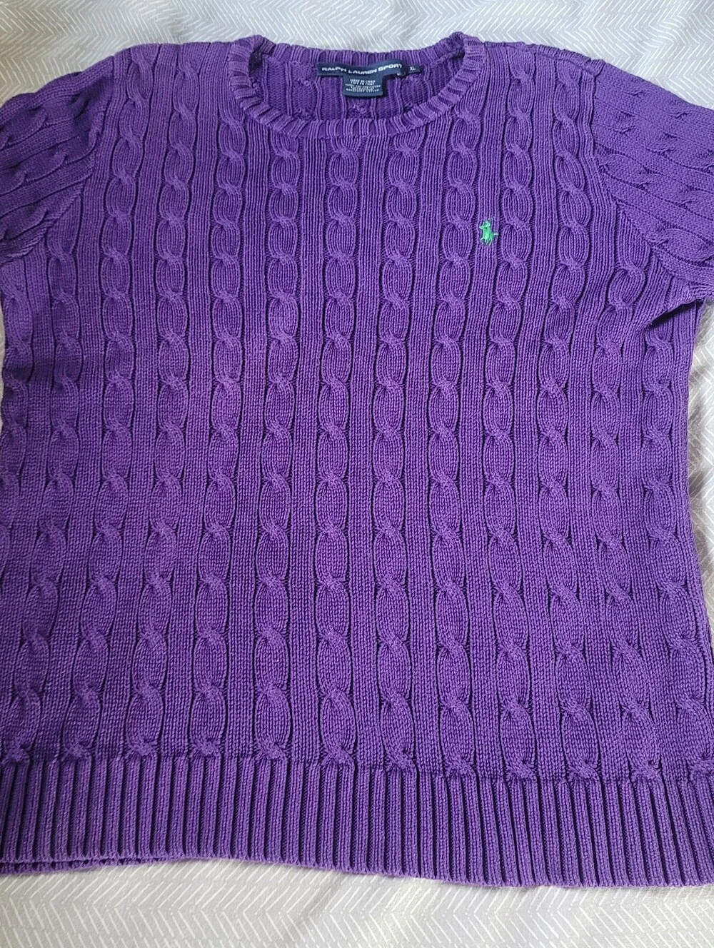 Ralph Lauren Cableknit Sweater Crewneck Short Sleeve Purple XL Vintage 90s - Picture 2 of 8